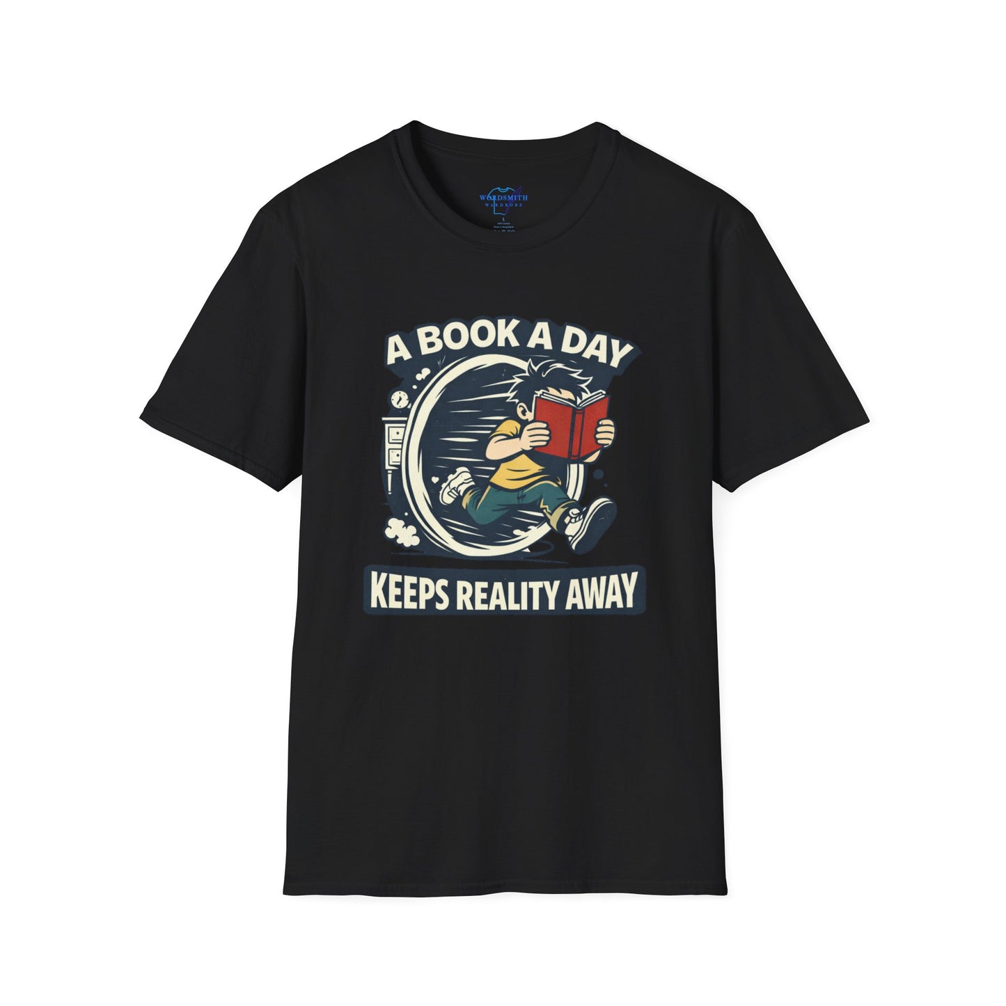 A Book a Day Keeps Reality Away – Funny Reader Escape Shirt (male character)