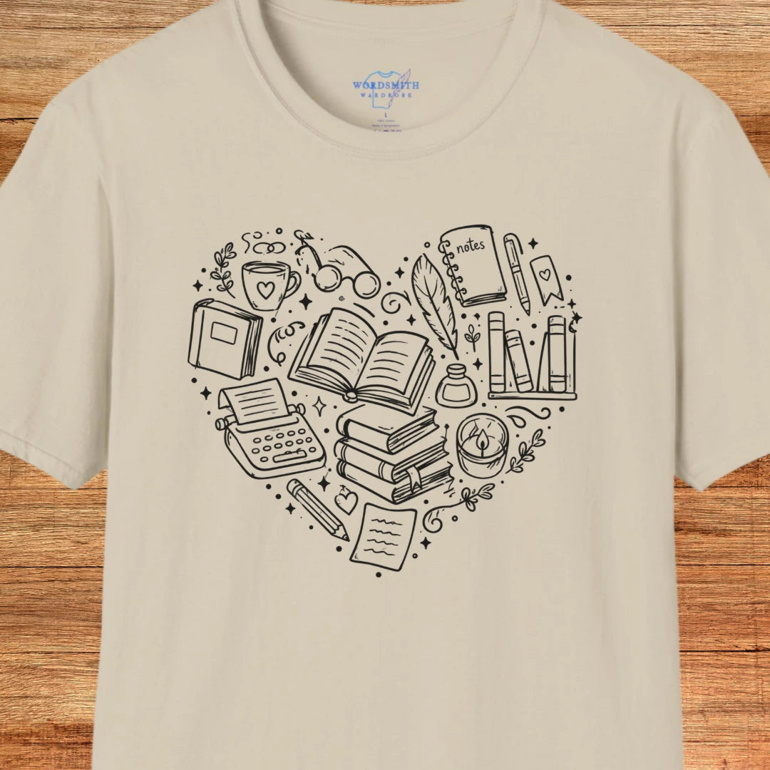 Heart of Writing – Book Lover Shirt - Sand