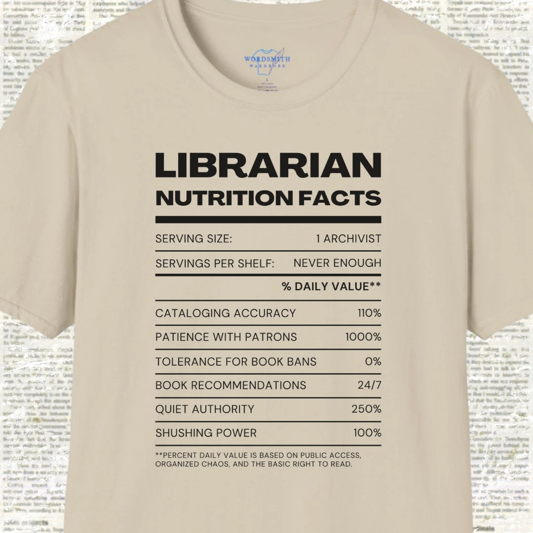 Librarian Nutrition Facts T-Shirt - Sand