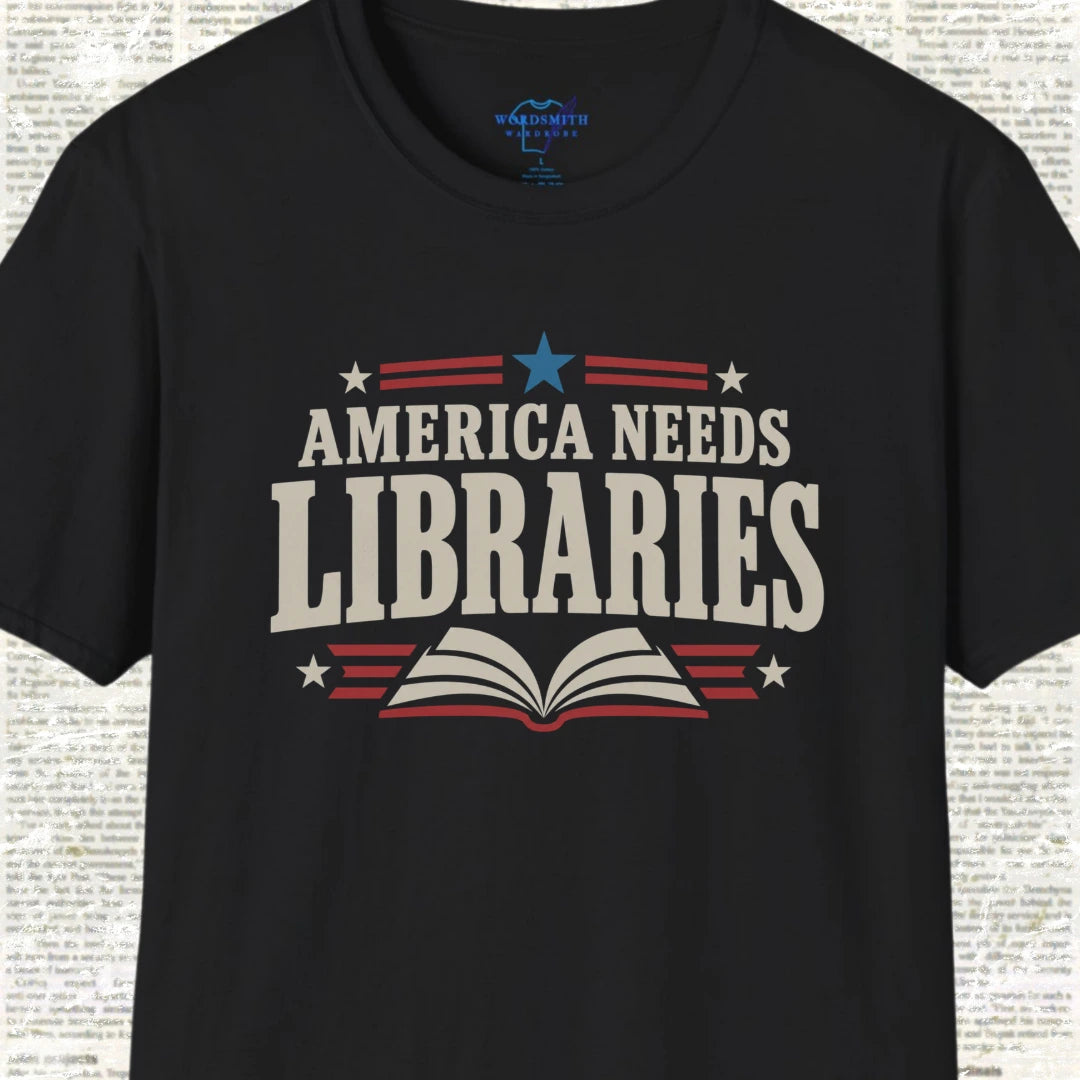 America Needs Libraries T-Shirt - Black