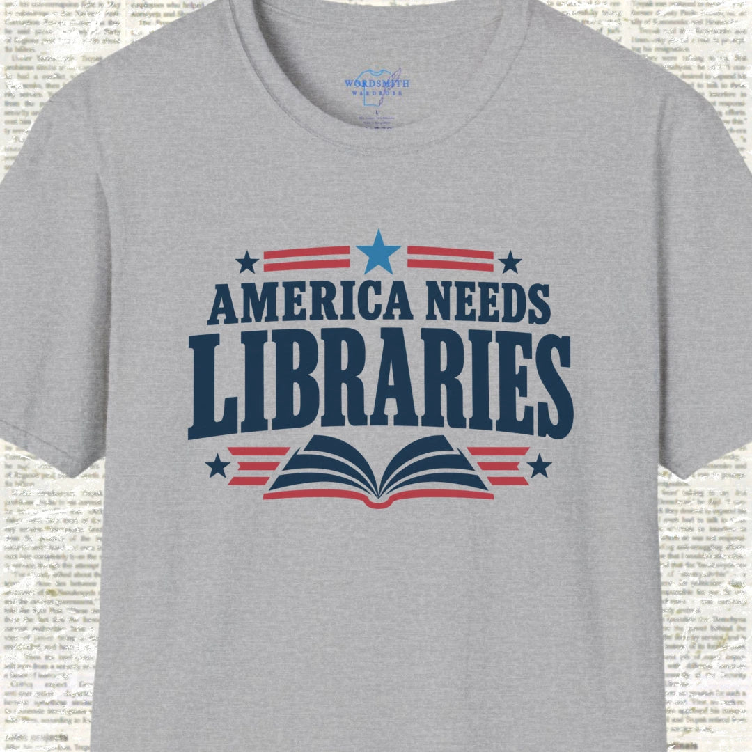 America Needs Libraries T-Shirt - Sport Grey