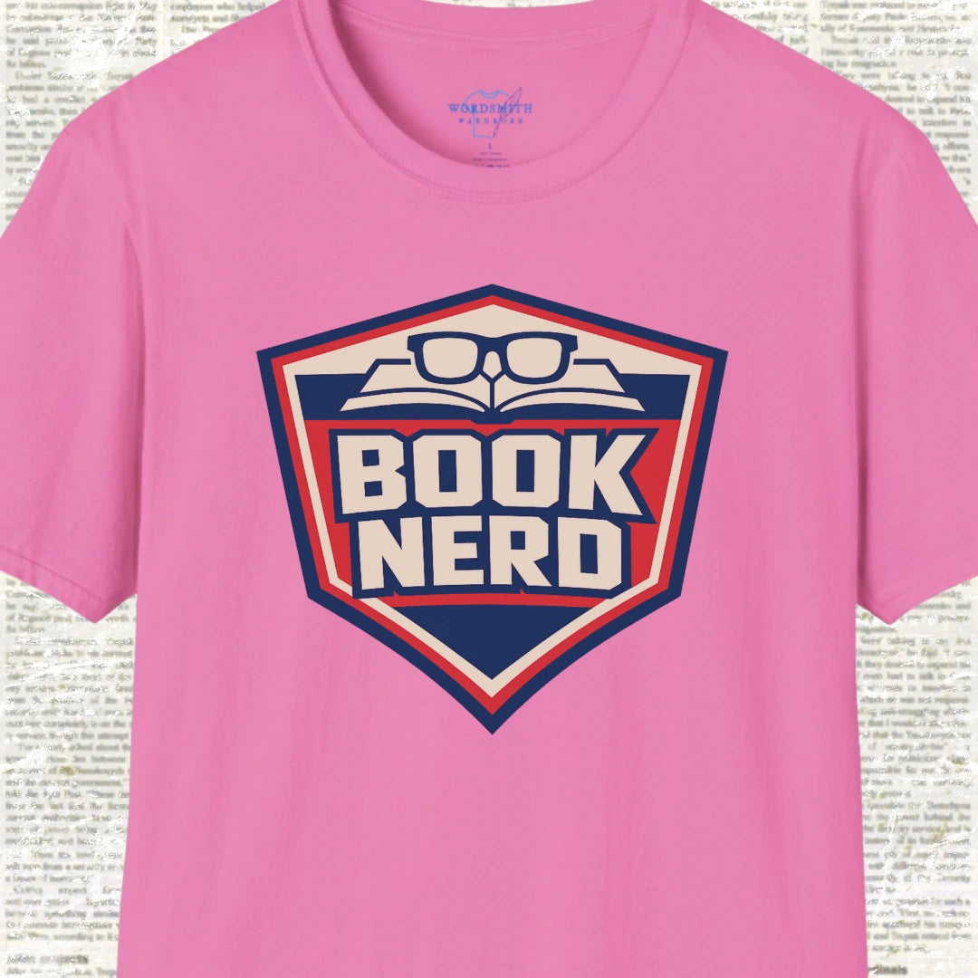 Book Nerd Shield Emblem Shirt - Azalea