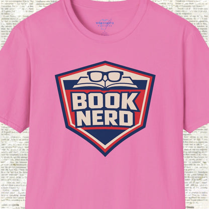 Book Nerd Shield Emblem Shirt - Azalea