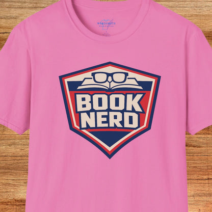 Book Nerd Shield Emblem Shirt - Azalea