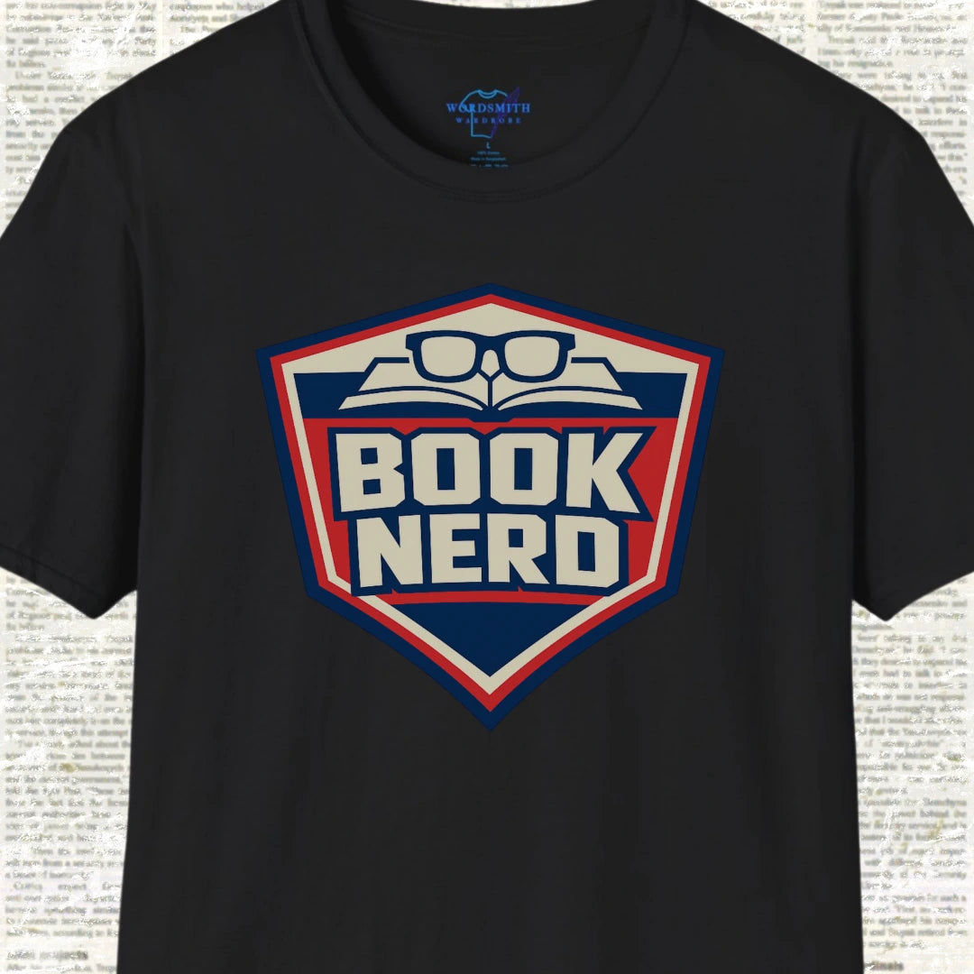 Book Nerd Shield Emblem Shirt - Black