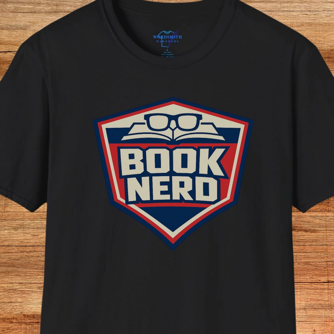 Book Nerd Shield Emblem Shirt - Black