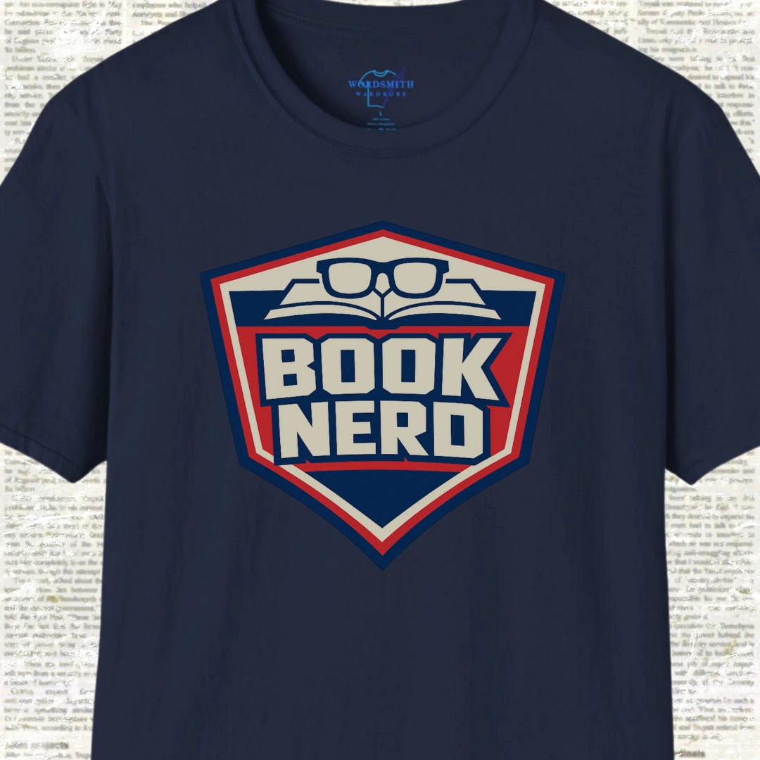 Book Nerd Shield Emblem Shirt - Navy