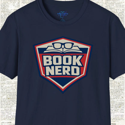 Book Nerd Shield Emblem Shirt - Navy