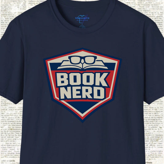 Book Nerd Shield Emblem Shirt - Navy