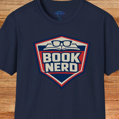 Book Nerd Shield Emblem Shirt - Navy