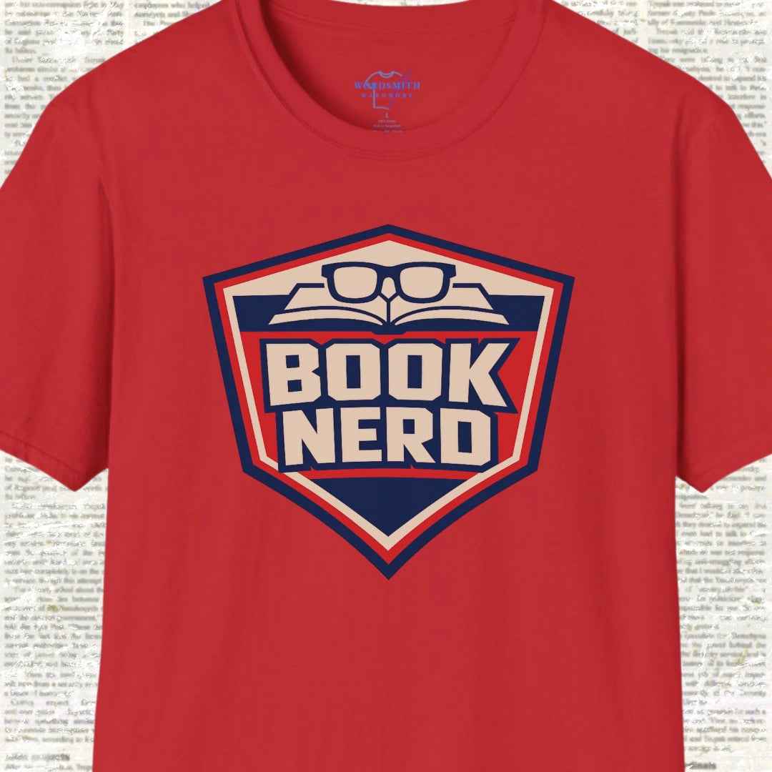 Book Nerd Shield Emblem Shirt - Red