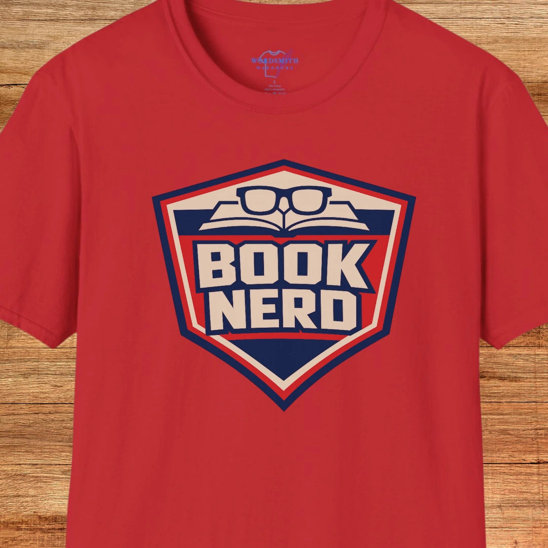 Book Nerd Shield Emblem Shirt - Red