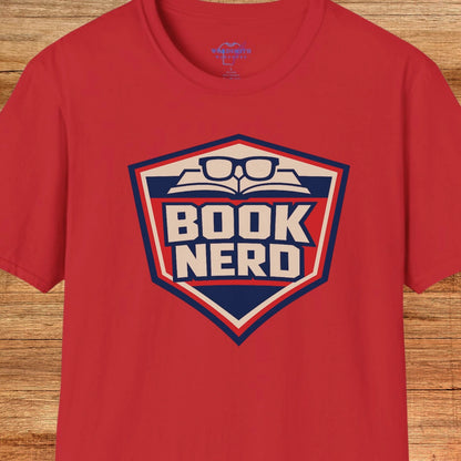 Book Nerd Shield Emblem Shirt - Red