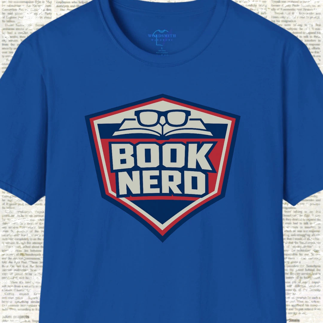 Book Nerd Shield Emblem Shirt - Royal