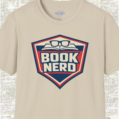 Book Nerd Shield Emblem Shirt - Sand