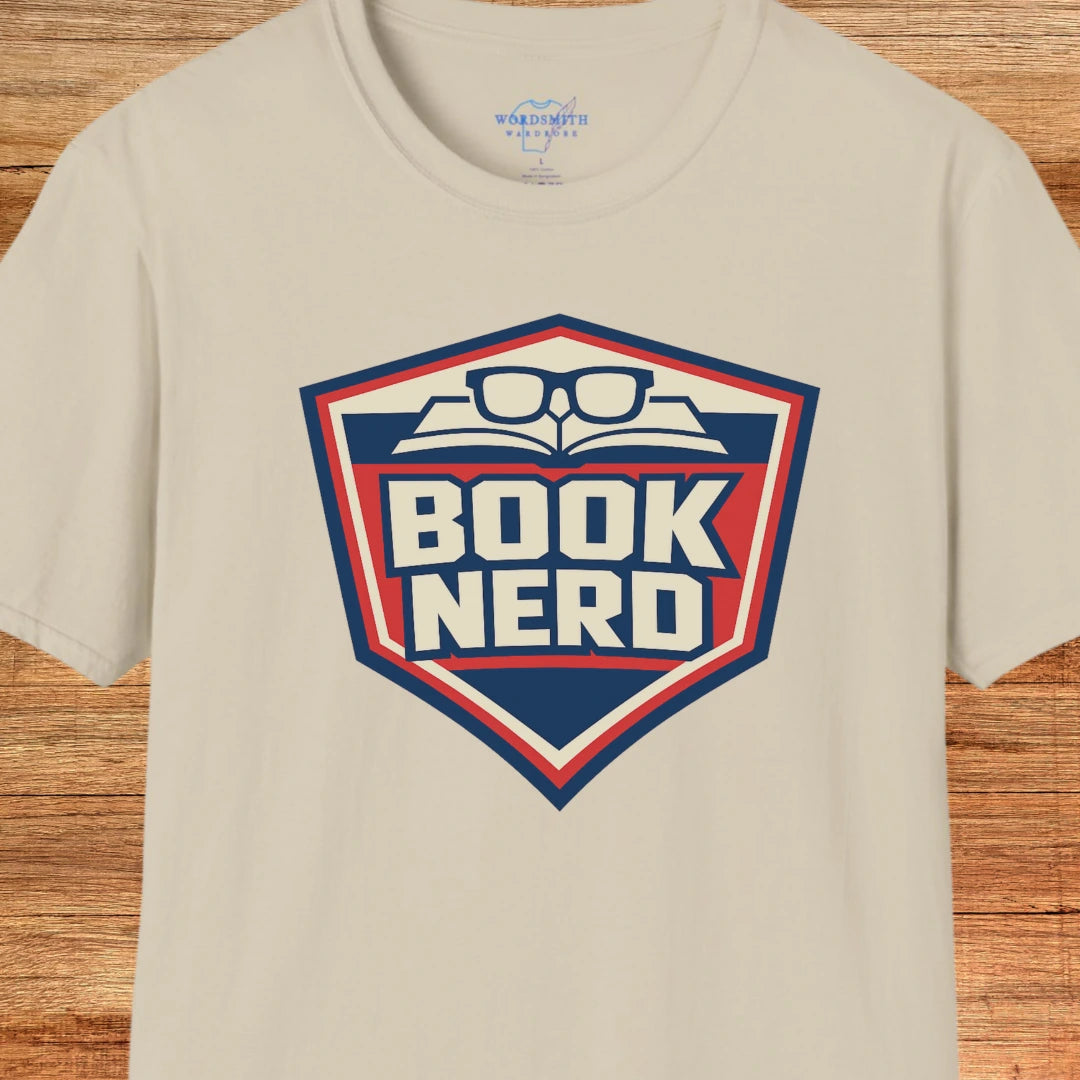Book Nerd Shield Emblem Shirt - Sand