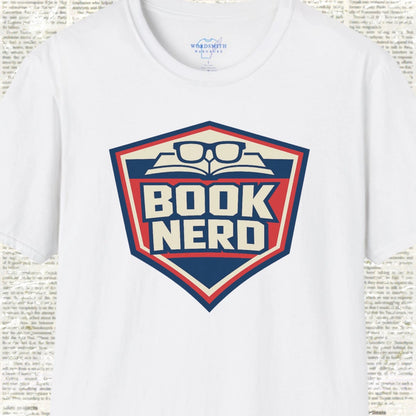 Book Nerd Shield Emblem Shirt - White