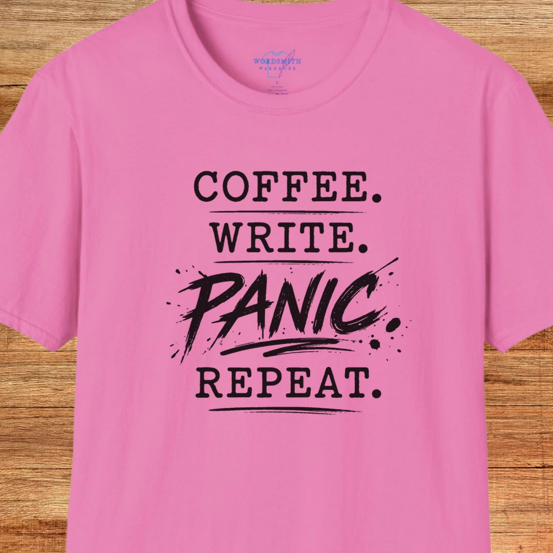 Coffee. Write. Panic. Repeat. – Shirt - Azalea