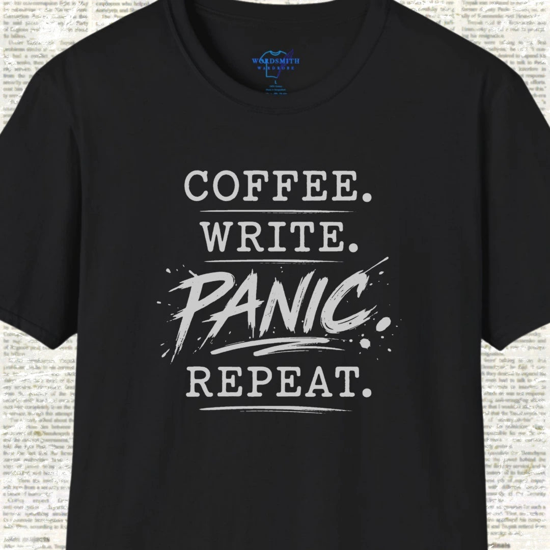 Coffee. Write. Panic. Repeat. – Shirt - Black