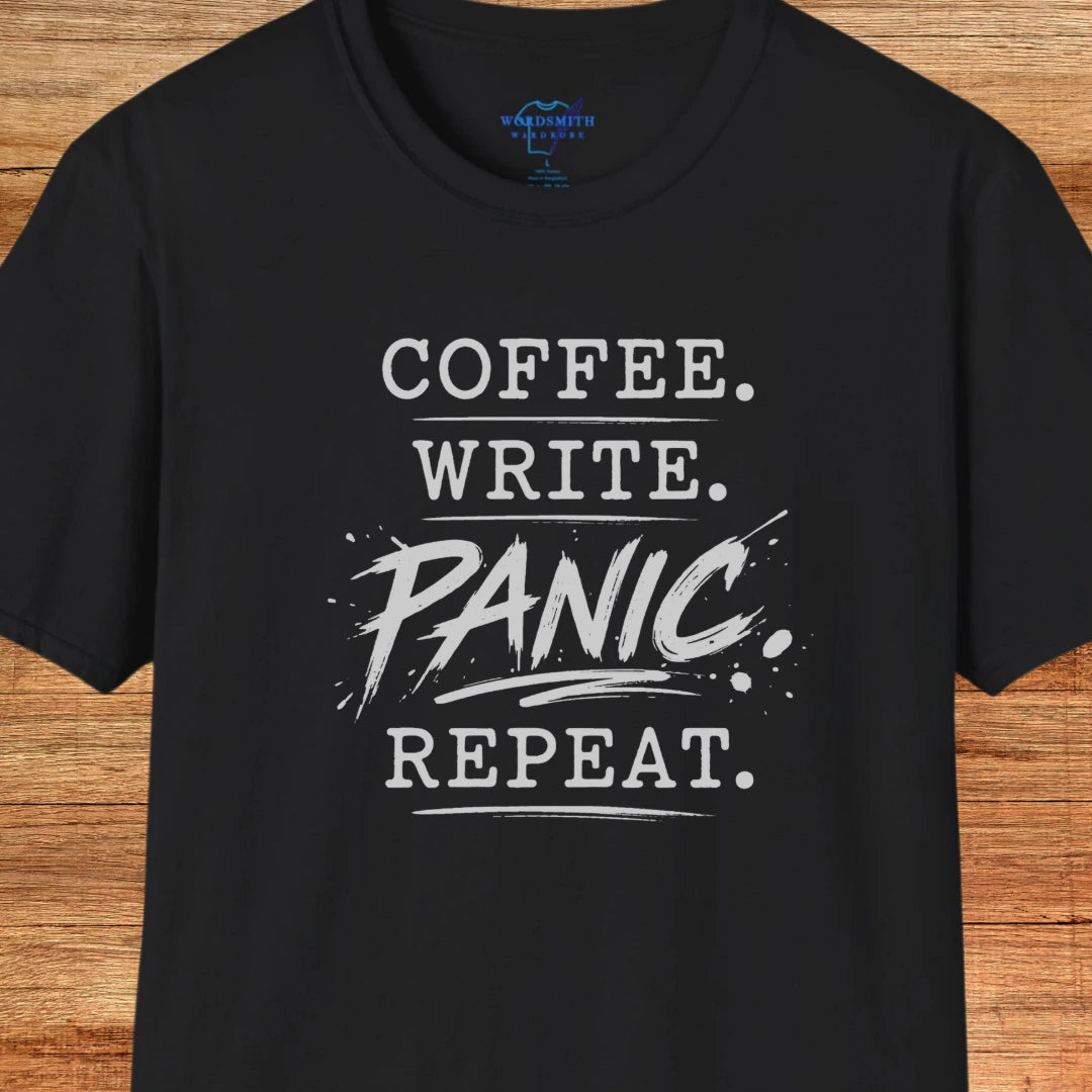 Coffee. Write. Panic. Repeat. – Shirt - Black