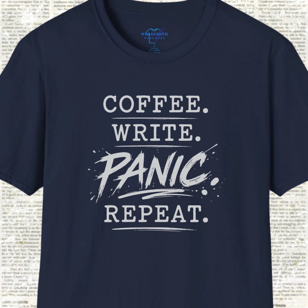 Coffee. Write. Panic. Repeat. – Shirt - Navy