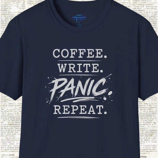Coffee. Write. Panic. Repeat. – Shirt - Navy