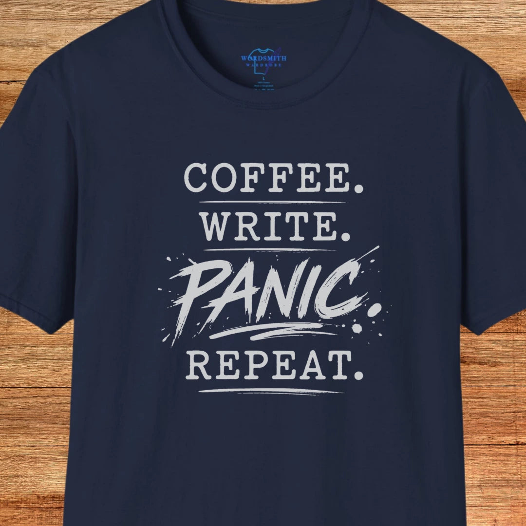 Coffee. Write. Panic. Repeat. – Shirt - Navy