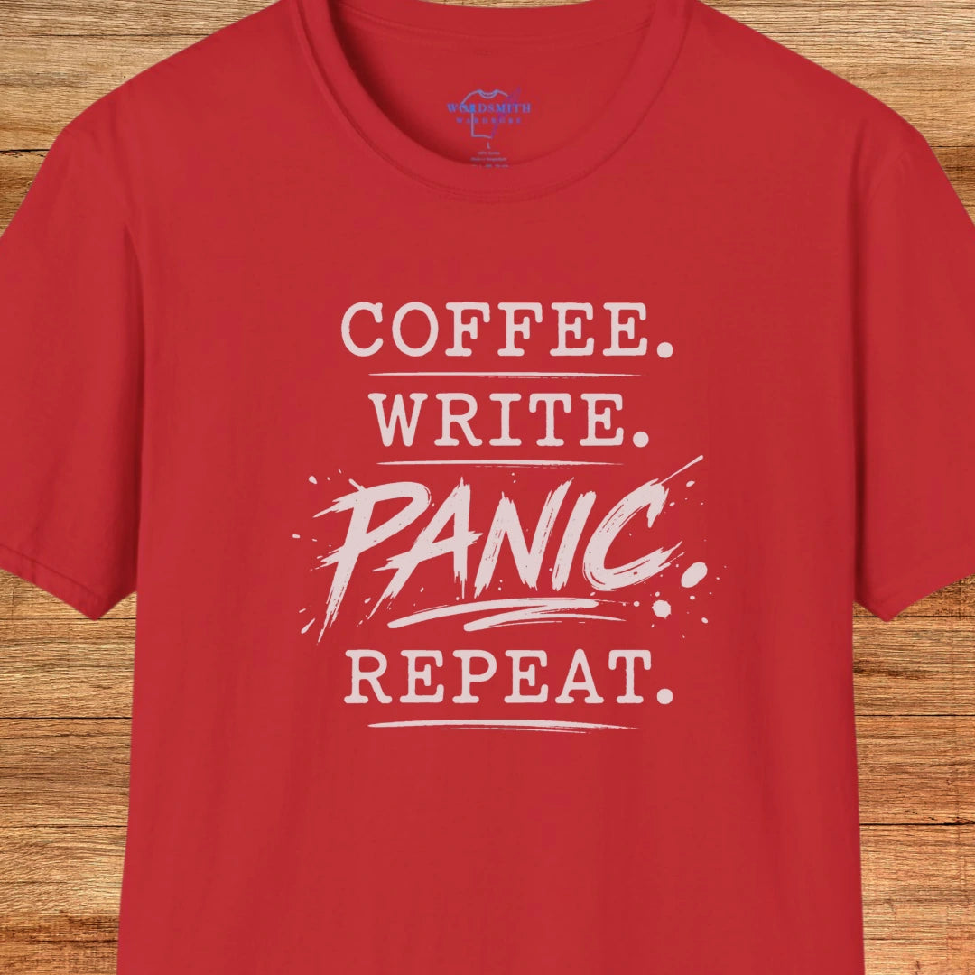 Coffee. Write. Panic. Repeat. – Shirt - Red