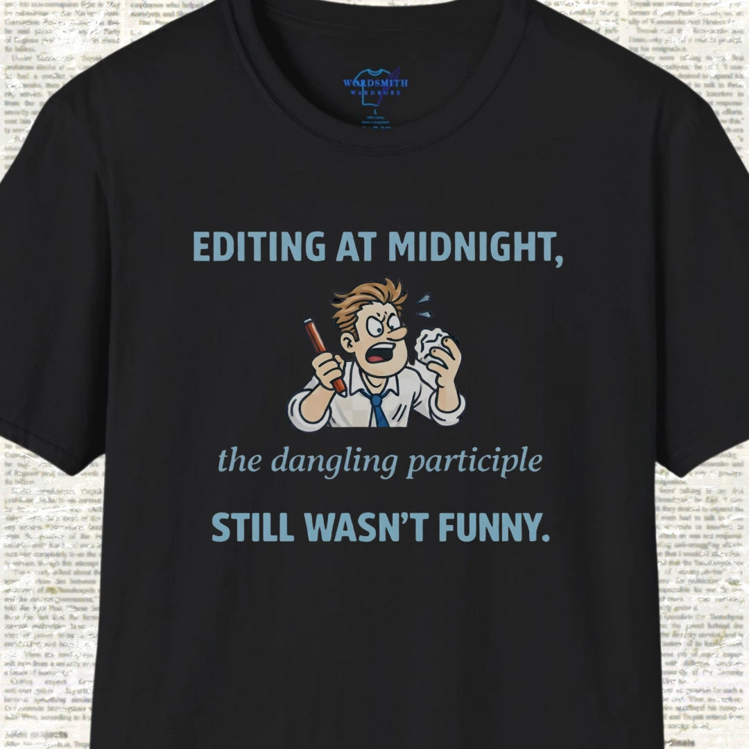Dangling Participle Grammar Humor Shirt - Black