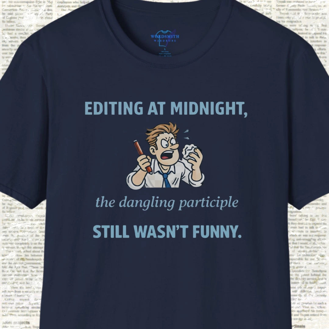 Dangling Participle Grammar Humor Shirt - Navy