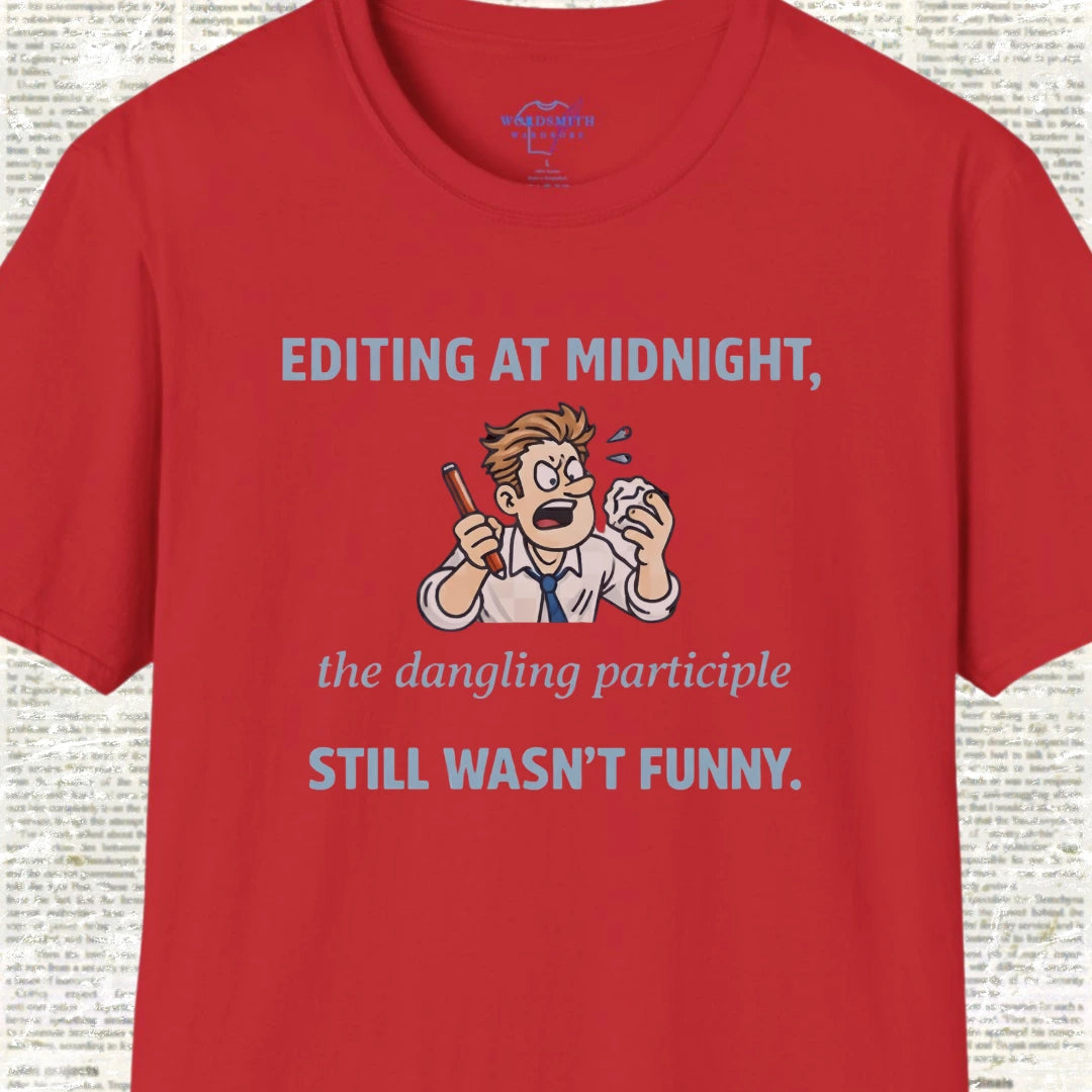 Dangling Participle Grammar Humor Shirt - Red