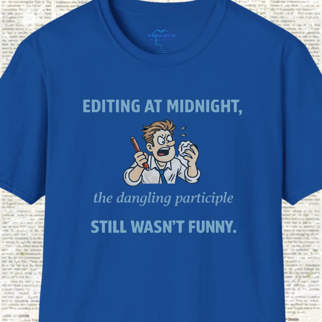 Dangling Participle Grammar Humor Shirt - Royal