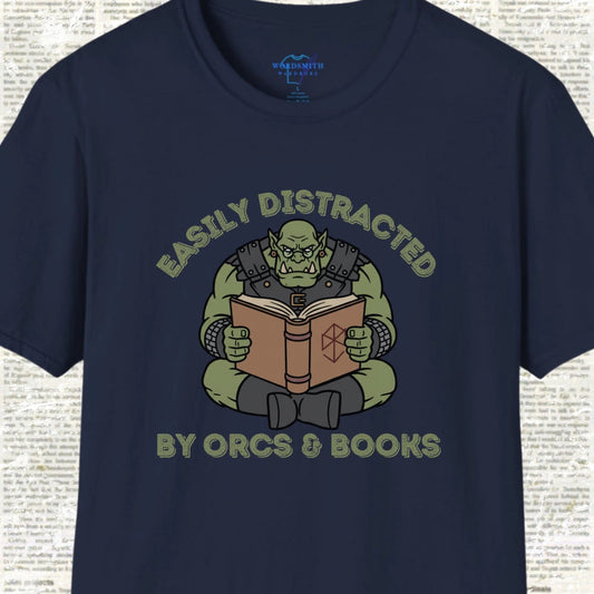 Easily Distracted by Orcs & Books - Navy
