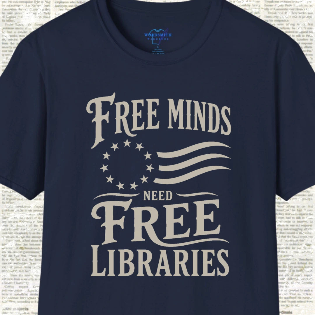 Free Minds Need Free Libraries T-Shirt - Navy