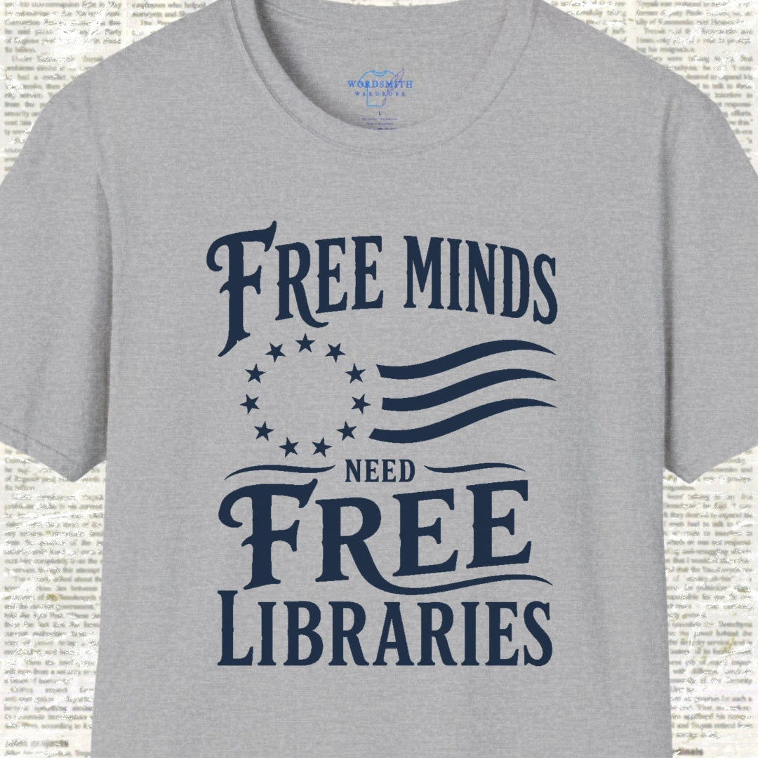 Free Minds Need Free Libraries T-Shirt - Sport Grey