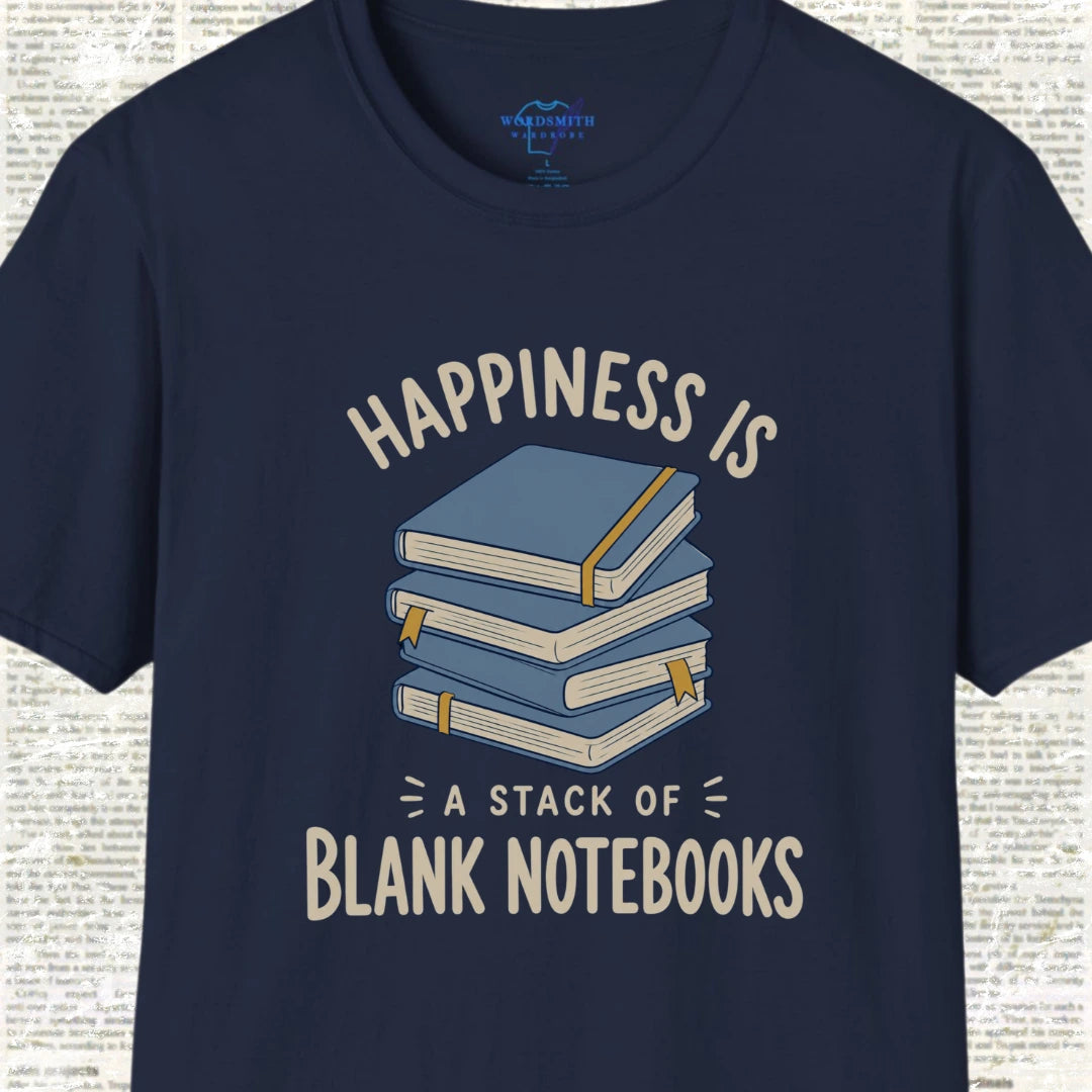 Happiness Is a Stack of Blank Notebooks T-Shirt - Navy