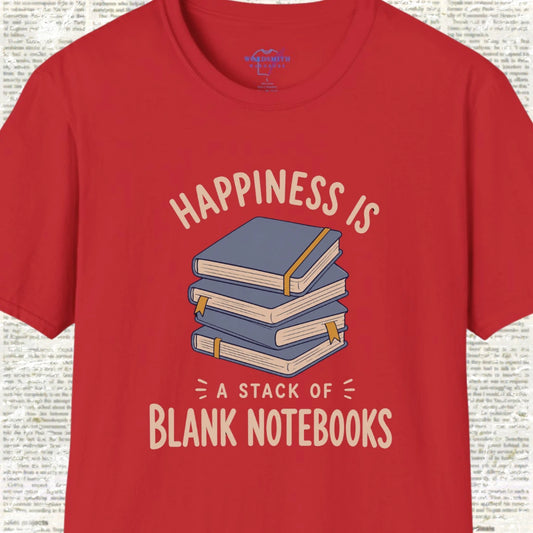 Happiness Is a Stack of Blank Notebooks T-Shirt - Red