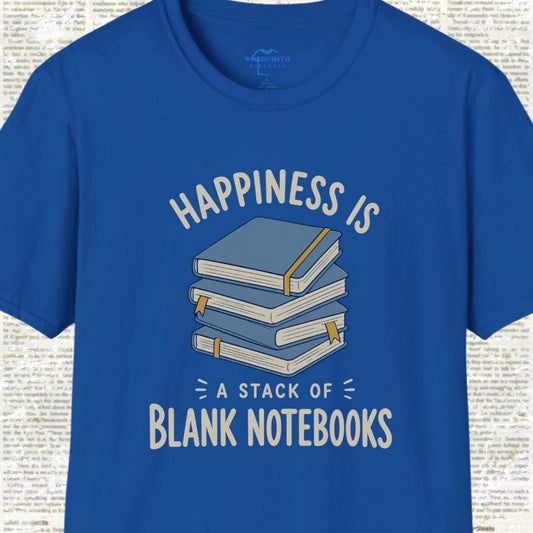 Happiness Is a Stack of Blank Notebooks T-Shirt - Royal