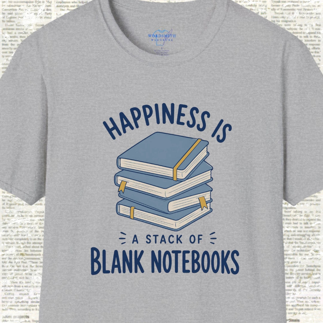 Happiness Is a Stack of Blank Notebooks T-Shirt - Sport Grey