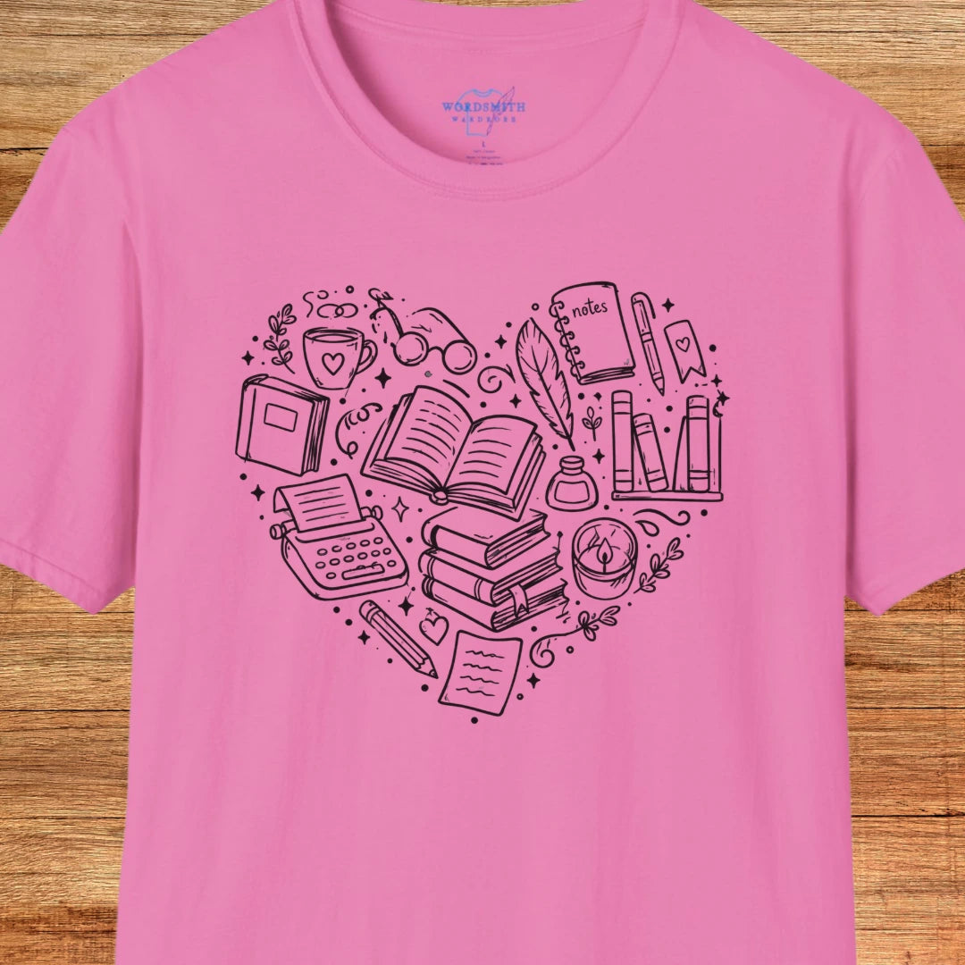 Heart of Writing – Book Lover Shirt - Azalea