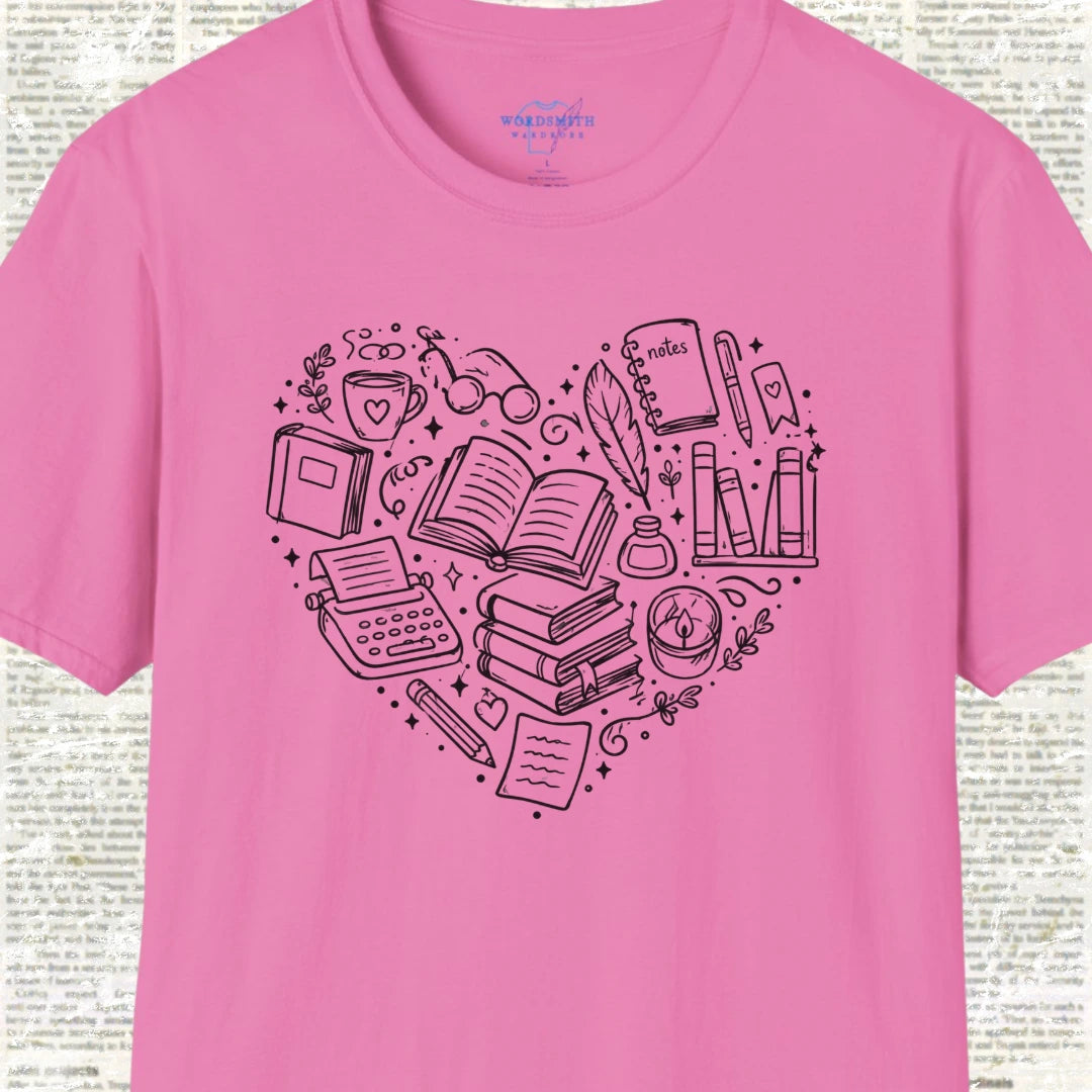 Heart of Writing – Book Lover Shirt - Azalea