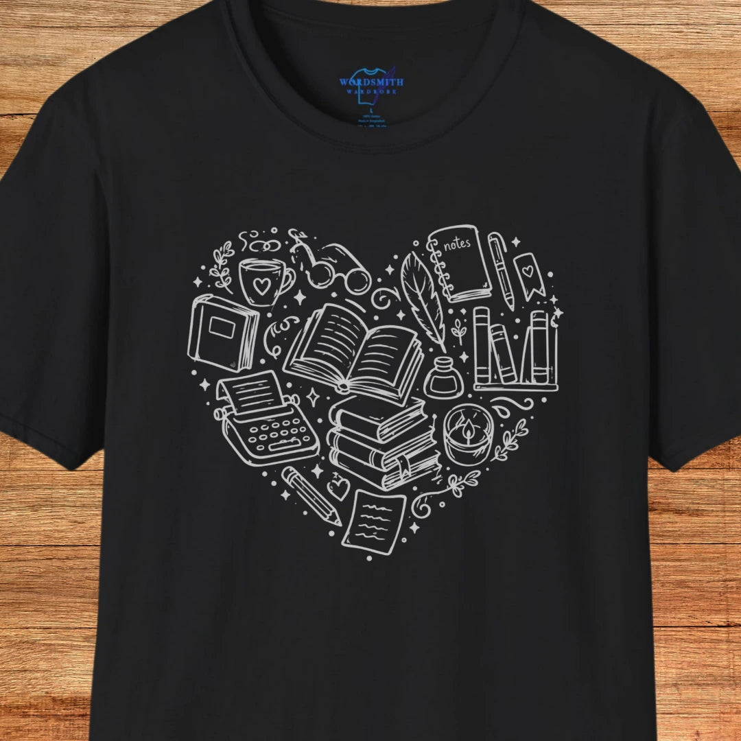 Heart of Writing – Book Lover Shirt - Black