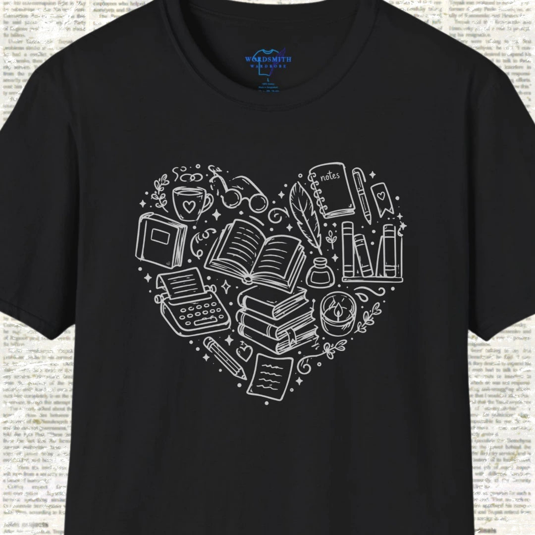 Heart of Writing – Book Lover Shirt - Black