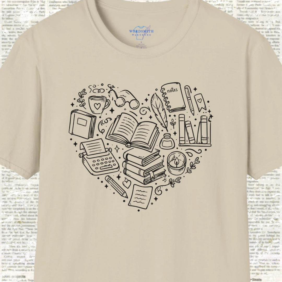 Heart of Writing – Book Lover Shirt - Sand