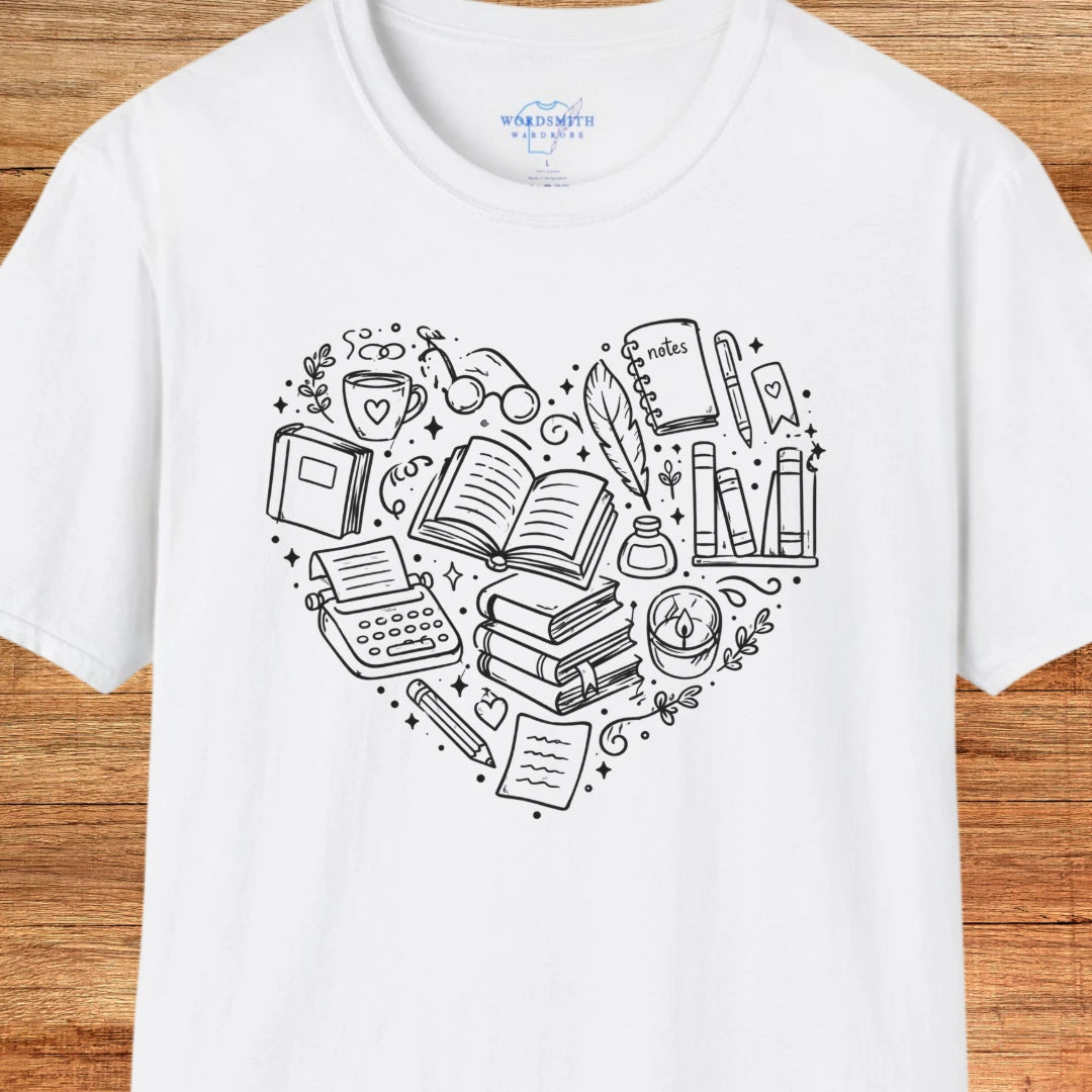 Heart of Writing – Book Lover Shirt - White