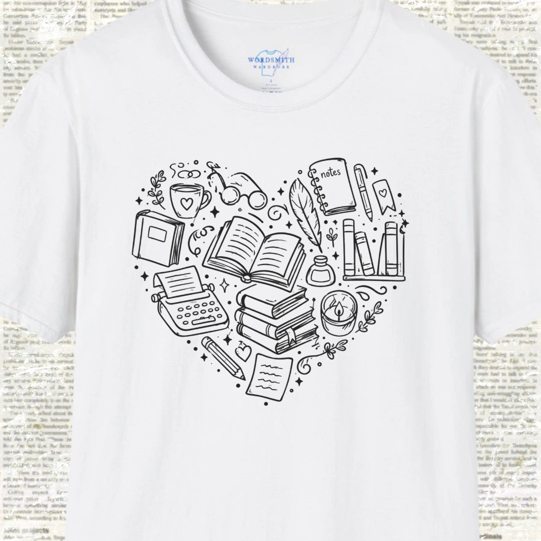 Heart of Writing – Book Lover Shirt - White