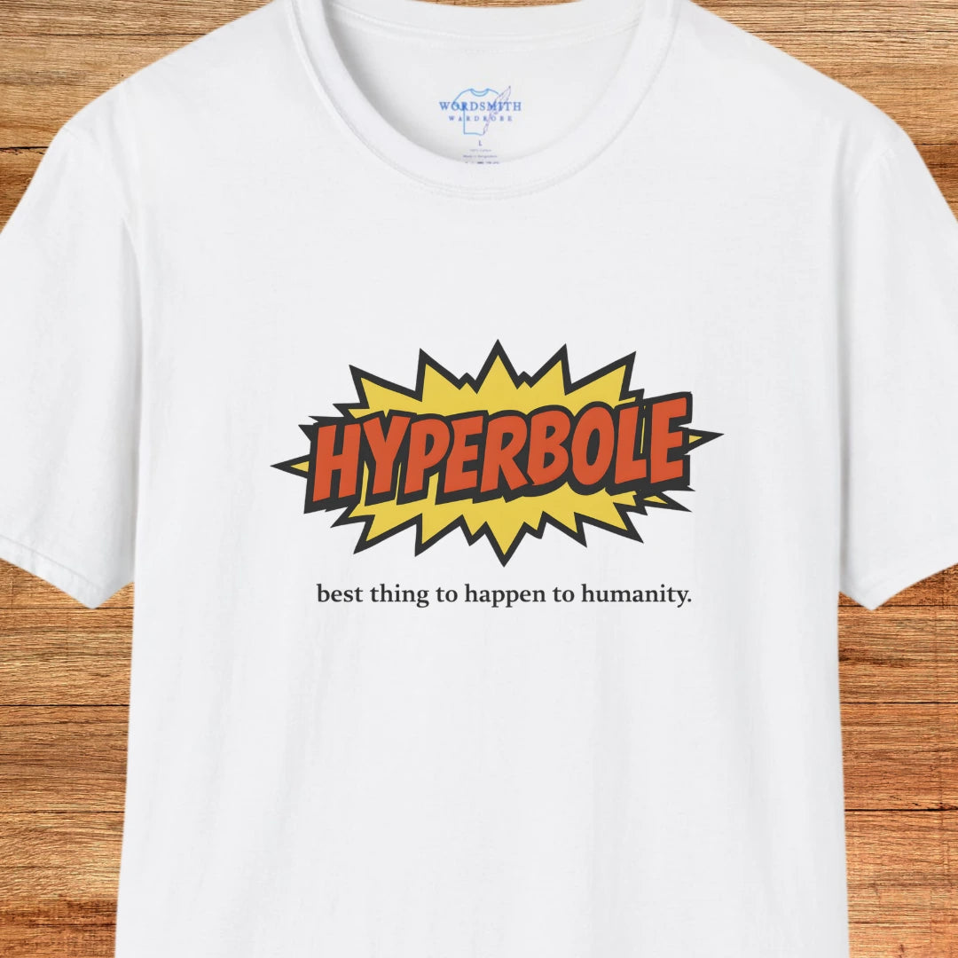 Hyperbole – Funny Grammar Shirt - White