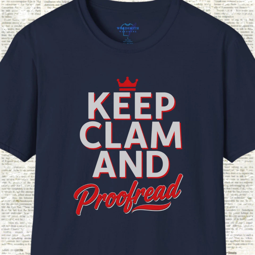 Keep Clam and Proofread T-Shirt - Navy