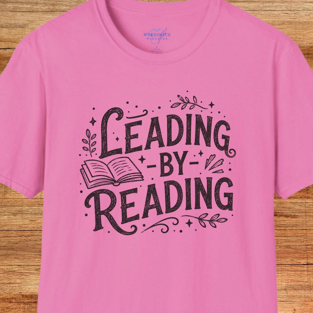 Leading by Reading – Book Lover Shirt - Azalea