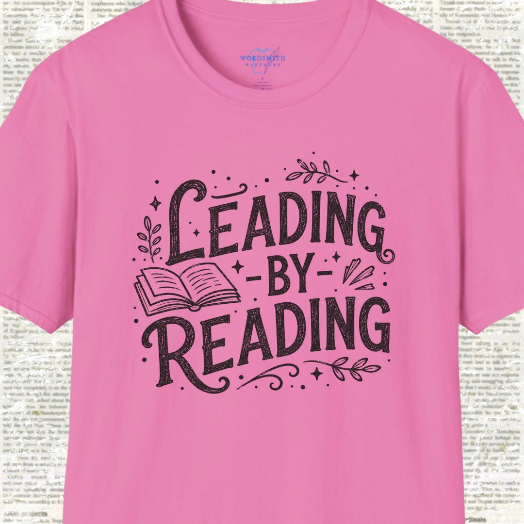 Leading by Reading – Book Lover Shirt - Azalea